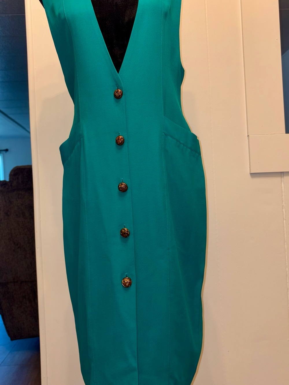 Nina Piccalino Teal Button-Front Midi Sheath Dress